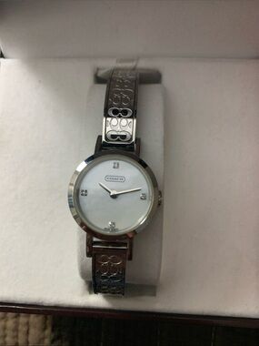 Coach Silver-Tone Bangle Watch with Mother-of-Pearl Dial